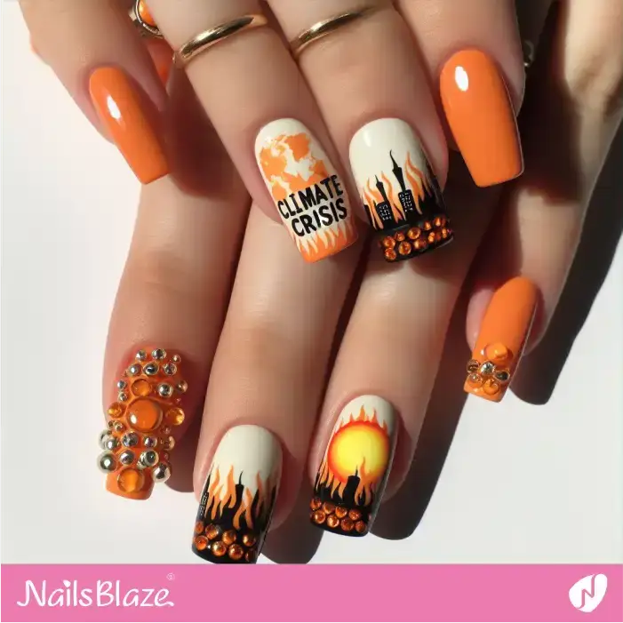 Climate Emergency and Massive Fire Nail Design | Climate Crisis Nails - NB2678